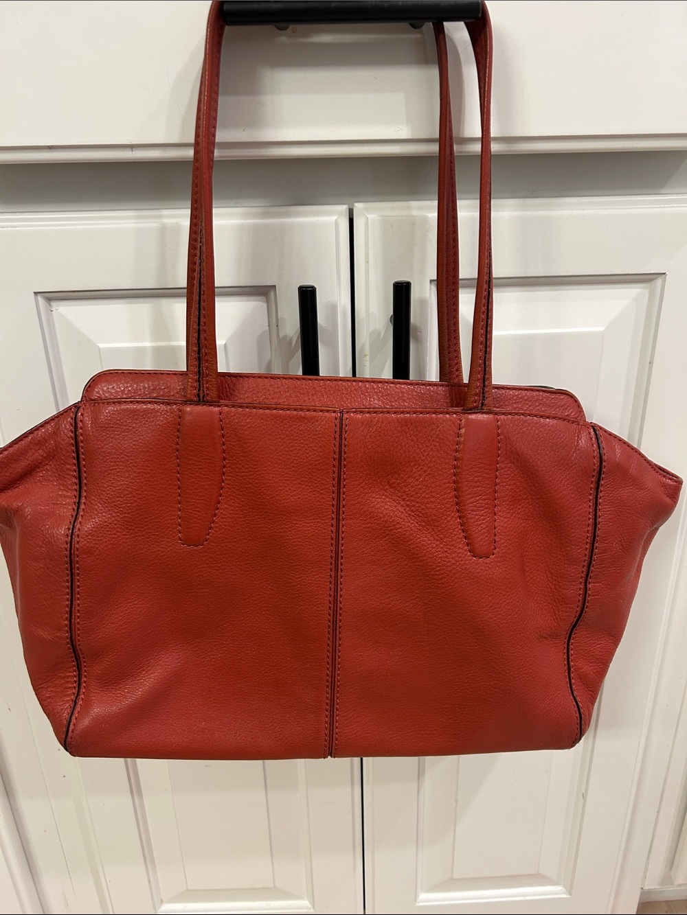 Tumi Red Leather Structured Tote with Double Straps